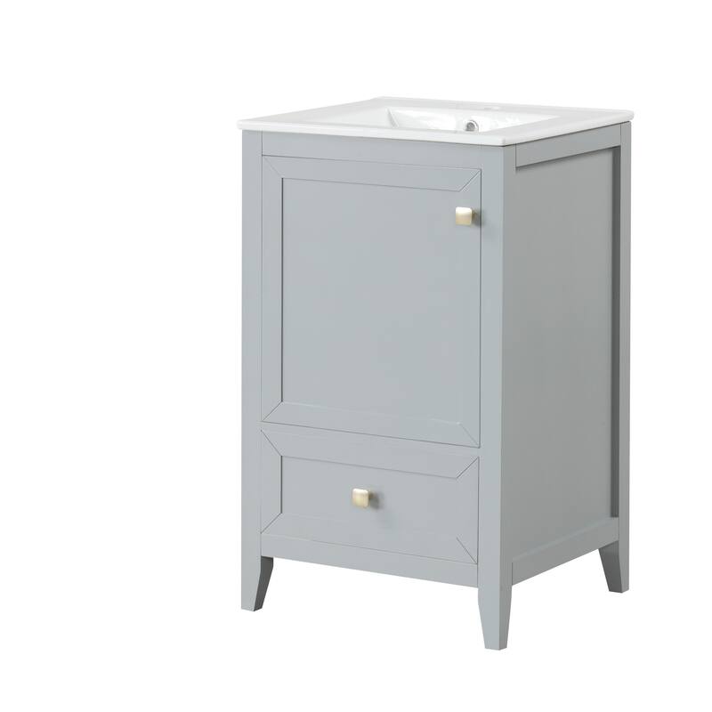 Bathroom Vanity with Top Sink, Vanity Cabinet with Soft Closing Door, Bathroom Vanity Set with Storage Rack and Drawer