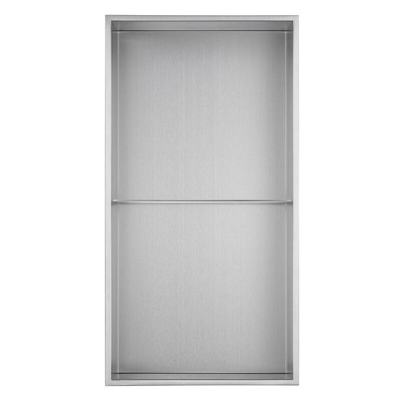 12-in x 24-in Ultra-thin Frame Recessed 2-Section Stainless Steel Shower Niche Brushed Stainless Steel