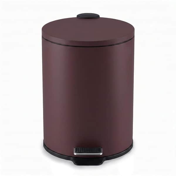 slide 2 of 8, 1.3 Gallon Round Trash Can with Lid, Stainless Steel Bathroom Waste Bin with Soft Close Pedal & Removable Inner Bucket Brown