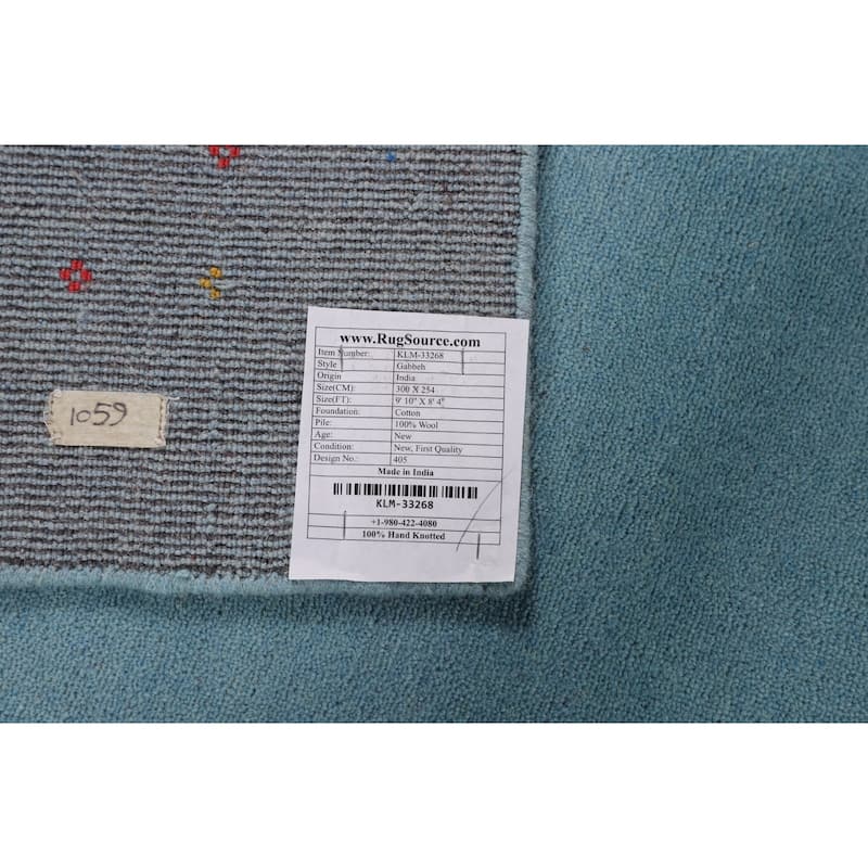 Light Blue Gabbeh Oriental Area Rug Handmade Tribal Wool Carpet - 8'4" x 9'10"