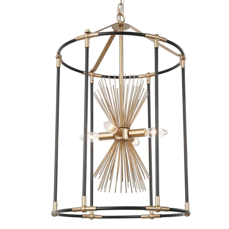 Modern Farmhouse 4-Light Black Gold Starburst Chandelier Cage Pendant Light for Dining Room