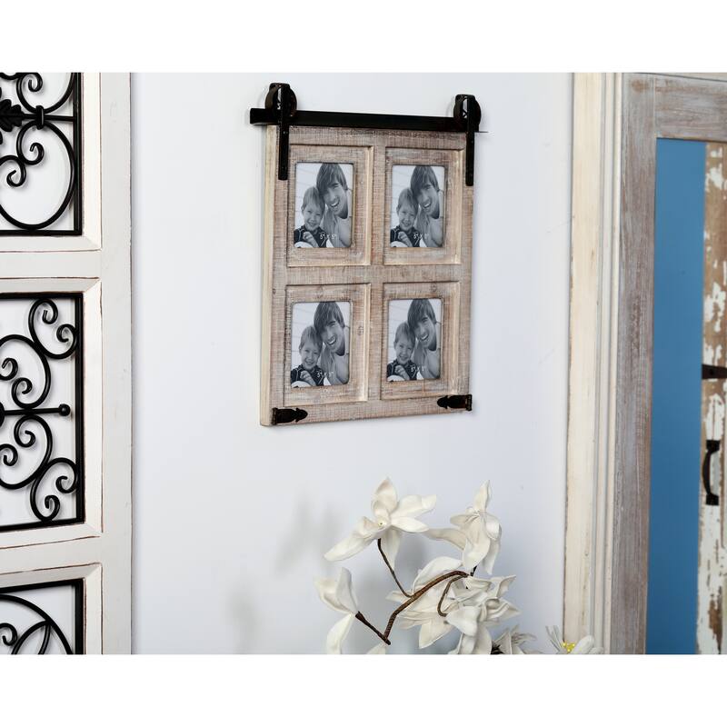 Brown Wooden 4 Slot Wall Photo Frame with Metal Accent