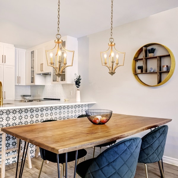 Modern Farmhouse Gold 3 Light Lantern Pendant Light for Kitchen Island Gold D11 x H16 13 to 24 Inches Adjustable Over 60 Inches Gold