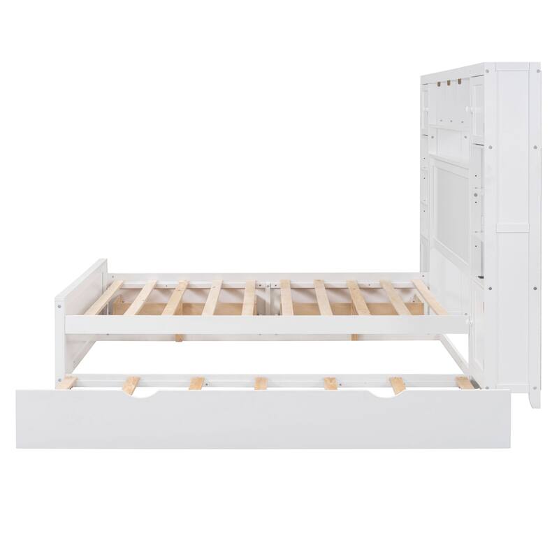 Modern Platform Bed with Integrated Cabinet, Trundle Bed and Drawers
