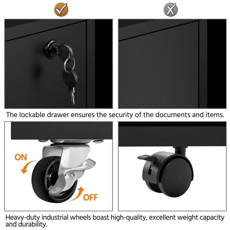 Yaheetech Rolling File Cabinet with 2 Drawers and 1 Open Shelf Filing Cabinet for Home Office