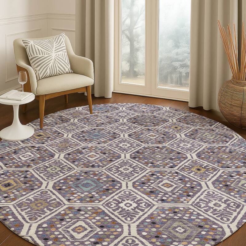 Machine Washable Indoor/ Outdoor Modern Hexi Chantille Rug