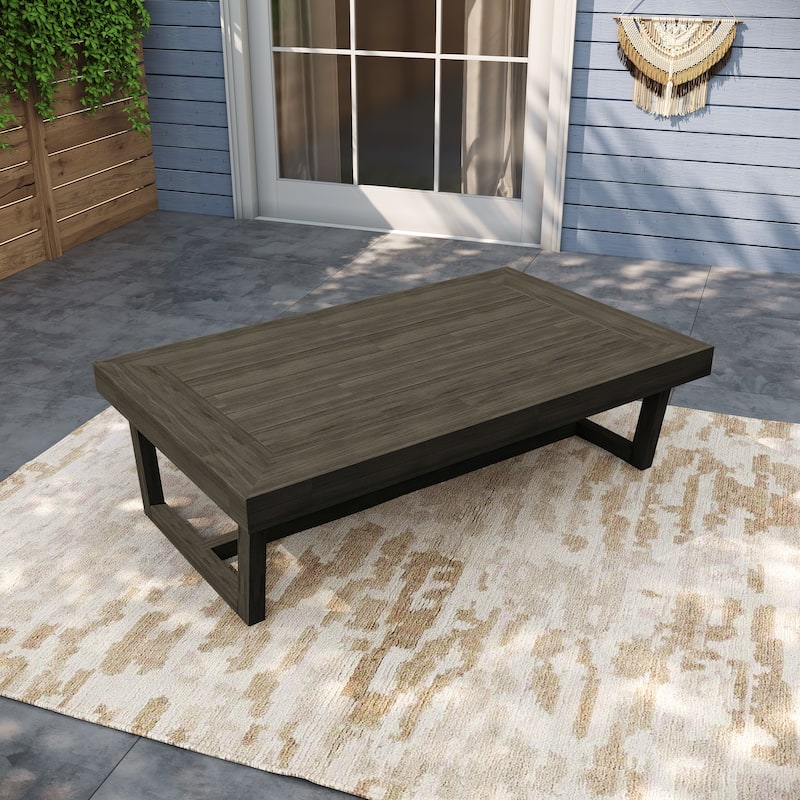 Outdoor Wood Club Chairs Set Loveseat with Cushion - Coffee Table - Grey/Coffee Table