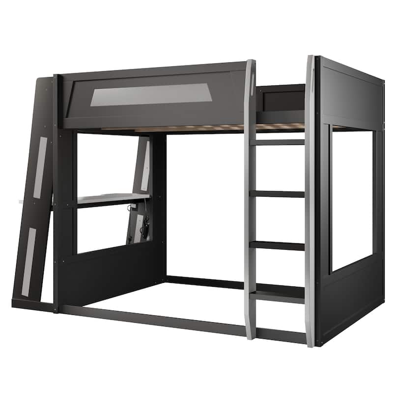 Queen Size Gaming Bunk Bed Gaming Loft Bed with Built-In Gaming Station Cable Management for Gamer Gaming Hotel Gaming Suite