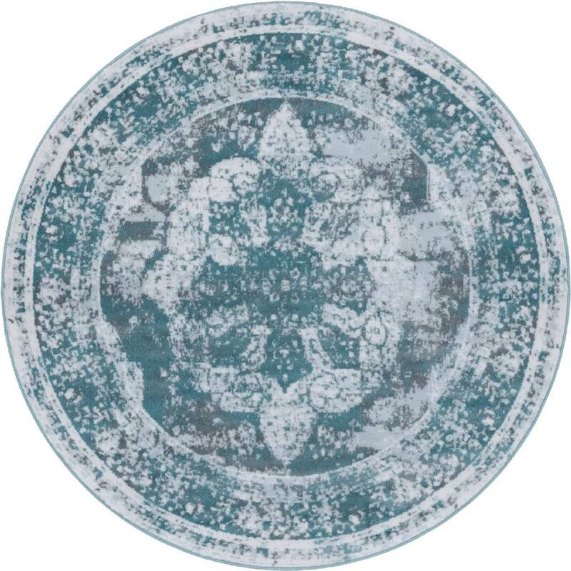 Transitional Fredo Collection Area Rug - 5' Round - Turquoise