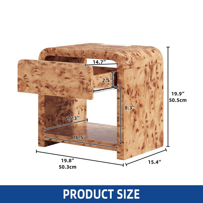 Moasis Sofa End Table with Charging Station, Side Tble with Storage Shelf and Drawer