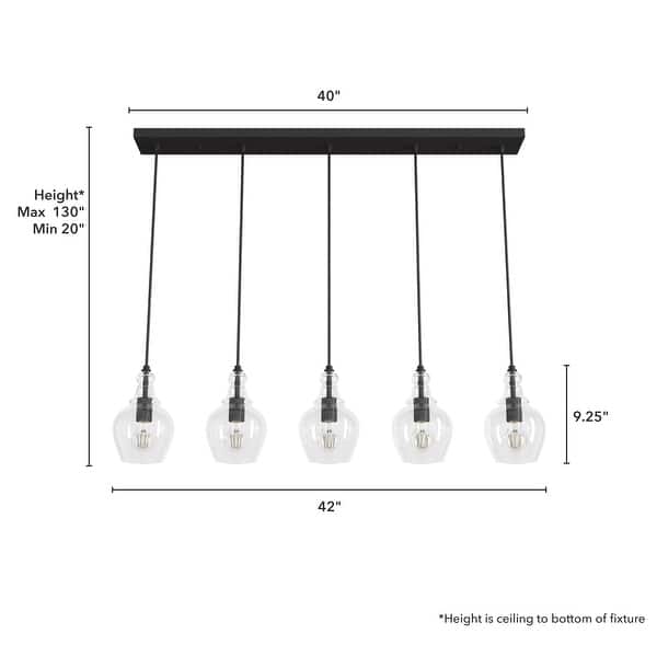 dimension image slide 1 of 2, Hunter Maple Park 5 Light Linear Cluster Ceiling Light - Kitchen Island, Dining room, Modern Farmhouse, Contemporary - 42"