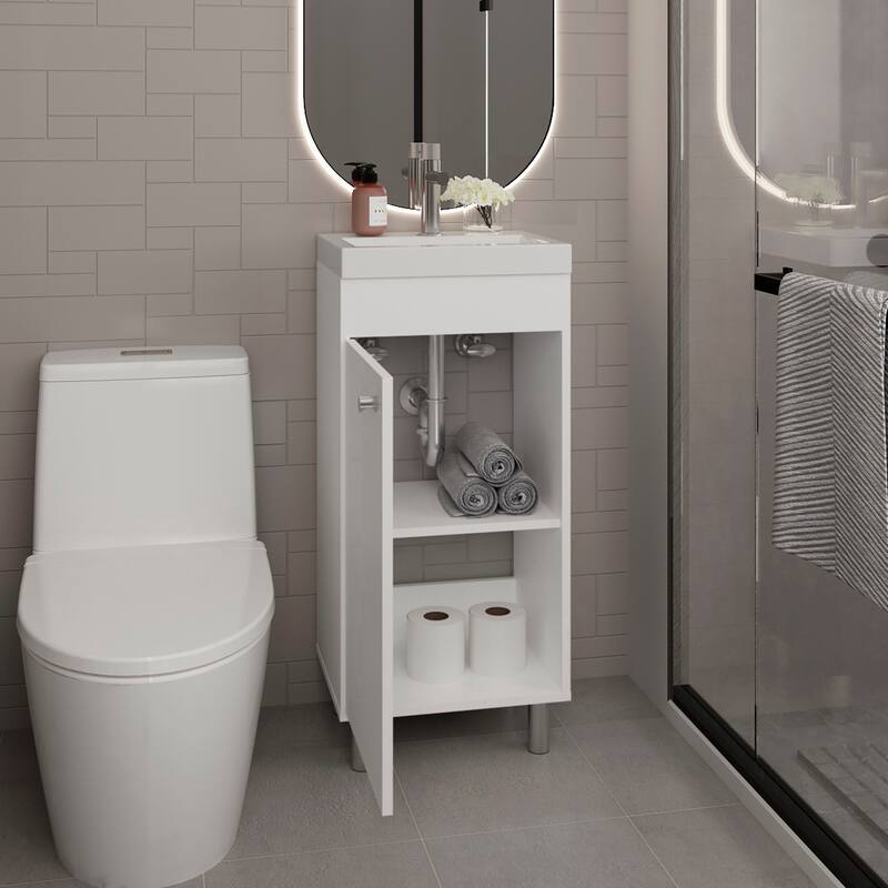 Bathroom Vanity, 1 Door, 4 Legs, 2 Shelves with Engineered wood construction for durability