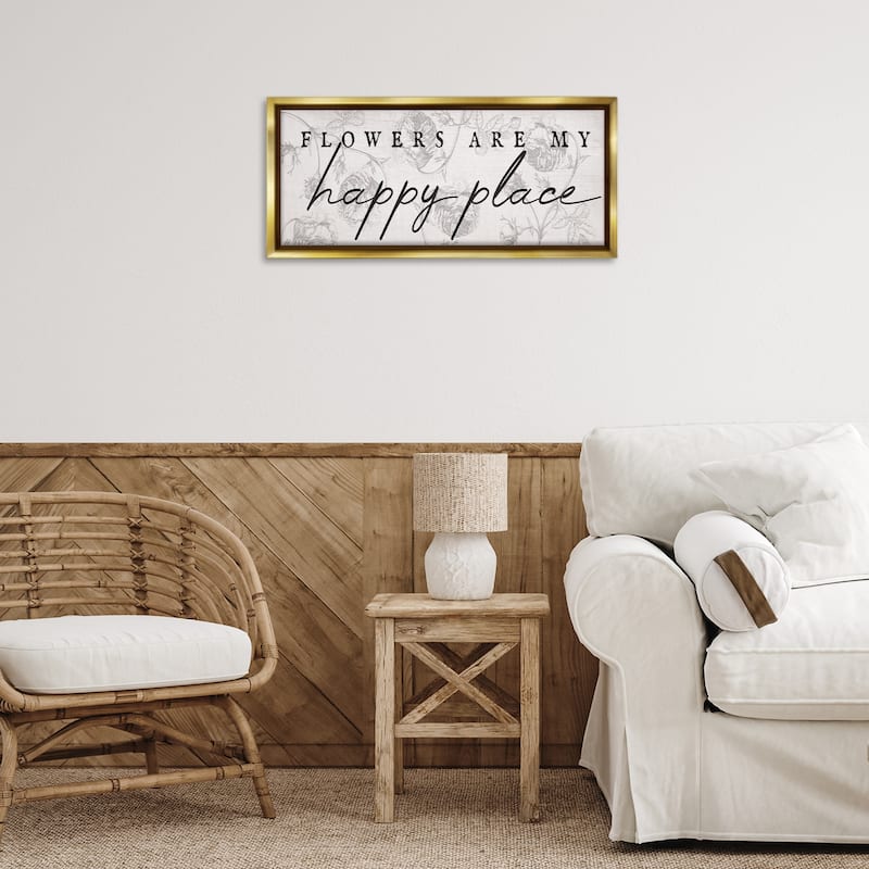 Stupell Flowers Are Happy Place Framed Floater Canvas Wall Art Design By Lil' Rue