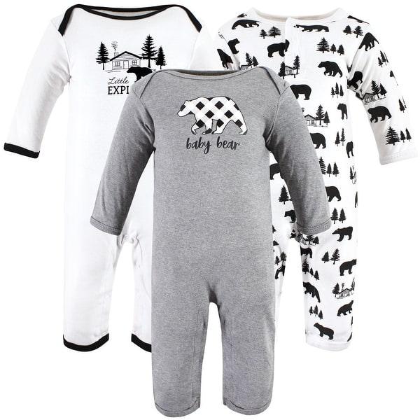 slide 1 of 1, Hudson Baby Unisex Baby Cotton Coveralls, Baby Bear Gray Black 0 - 3 Months - White/Grey/Black
