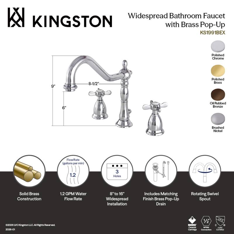 Kingston Brass Victorian Cross-Handles Widespread Bathroom Faucet