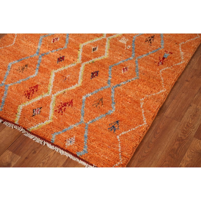 Orange Moroccan Runner Rug Handmade Hallway Wool Carpet - 3'2" x 9'9"