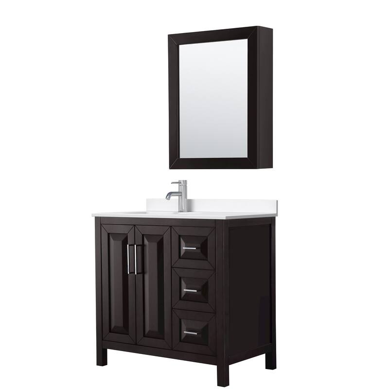 Wyndham Collection WCV252536S-QTZ-UNSMED Daria 36" Free Standing - Dark Espresso / White Quartz Top / Polished Chrome