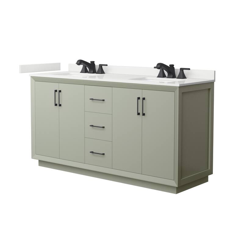 Wyndham Collection WCF414166D-QTZ-US3MXX Strada 66" Free Standing - Light Green / White Quartz Top / Matte Black