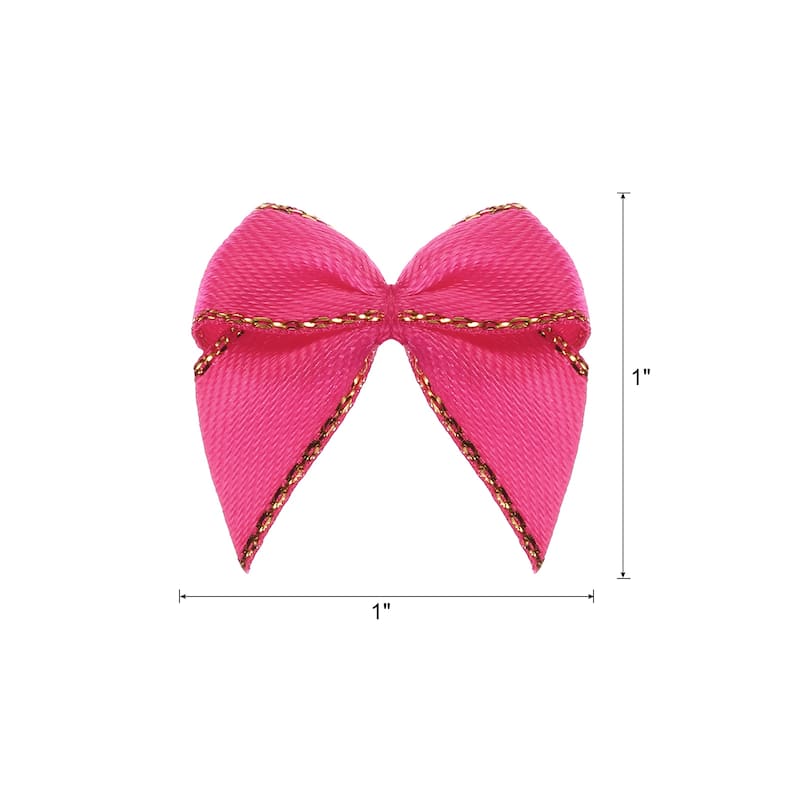 50Pcs Mini Gingham Ribbon Bow 1" Checkered Fabric Ribbon Bows - Rose Red
