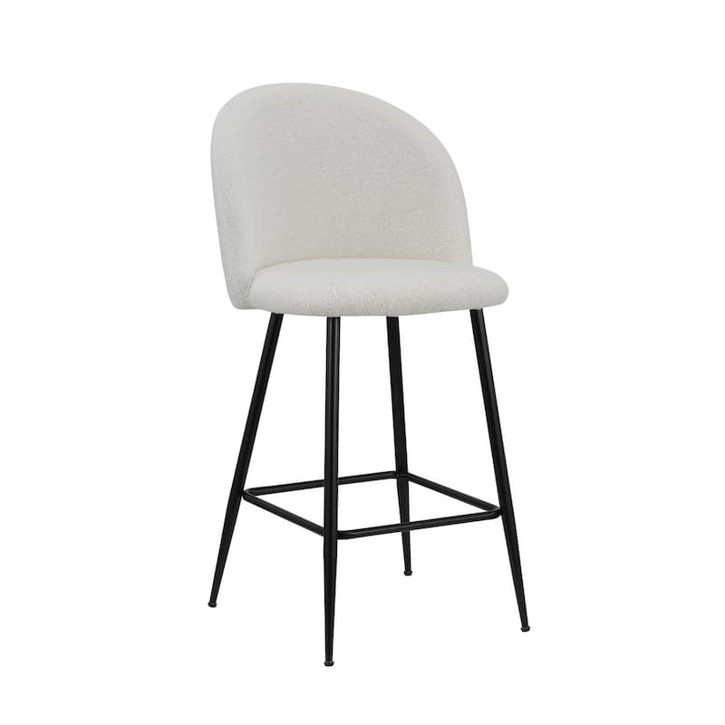 HomeRoots Set of Two 26" White and Black Fabric and Metal Low Back Counter Height Bar Chairs