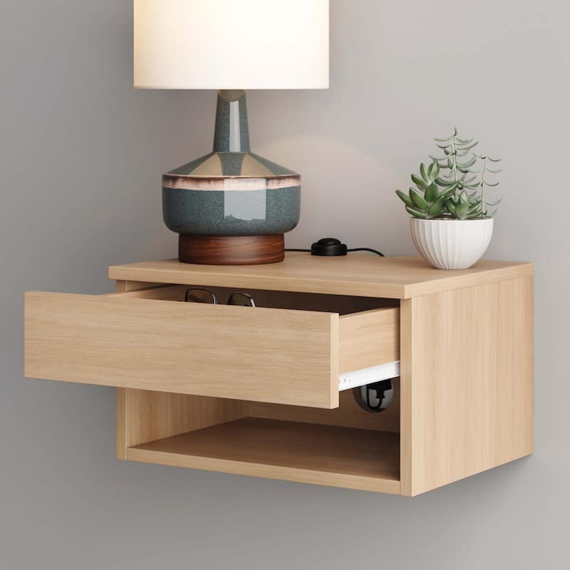 Nathan James Jackson Modern Floating Bedroom Nightstand with Storage Drawer and Open Shelf Cubby
