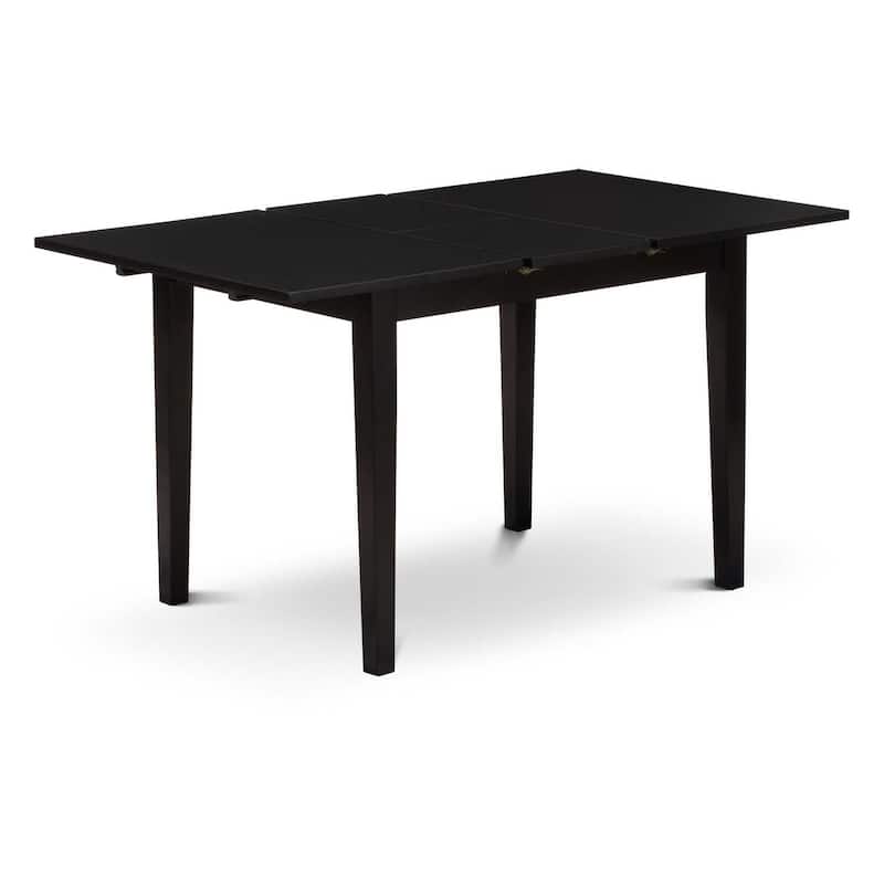 HomeStock 5-Pc Black Solid Wood Top-Rectangular Button Tufted Upholstered Dining Room Set with Butterfly Leaf-Seats 4