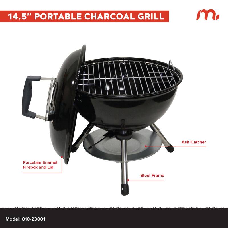 Megamaster 14.5" Portable Charcoal Barbecue Grill, 141 SQ. In Cooking Area - 810-23001