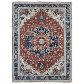 Shahbanu Rugs Sangria Red Antiqued Heriz Re-creation Large Medallions ...