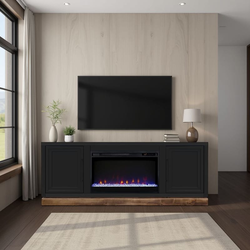 Bridgevine Home Nora 64 inch Fireplace TV Stand, for TVs up to 85 inches, Two-Tone Finish - Black and Whiskey