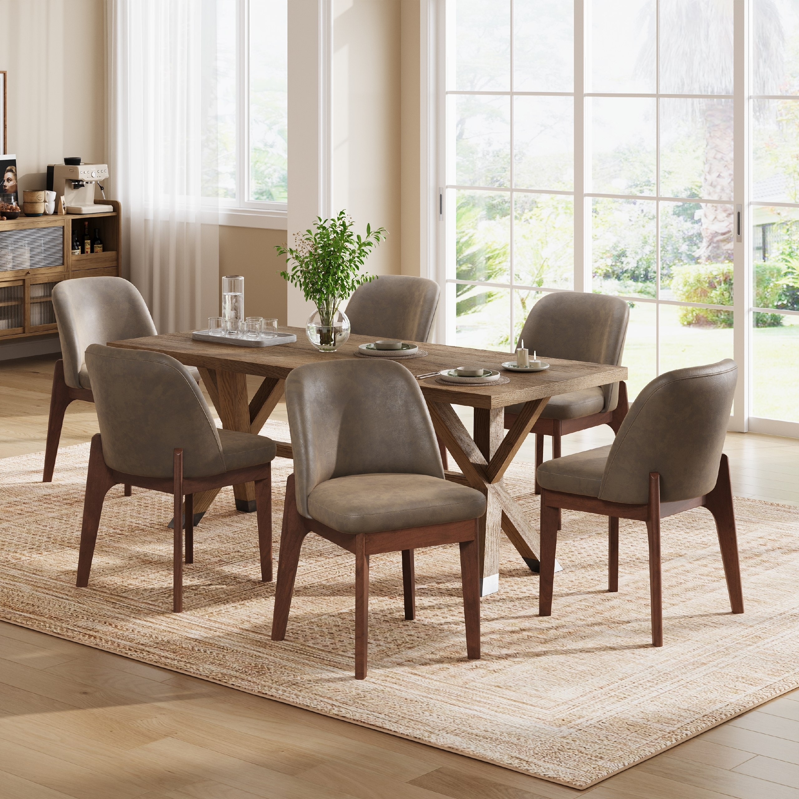 Modern Dining Chairs Set of 2/4/6 Faux Leather Kitchen Chairs with Wood Legs