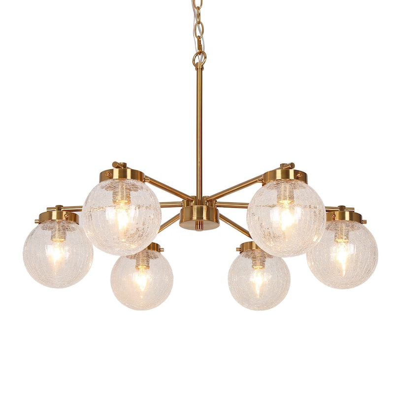 Bola Modern Gold 6-Light Glass Wheel Chandelier for Dining Room Bedroom - D 28" x H 18"