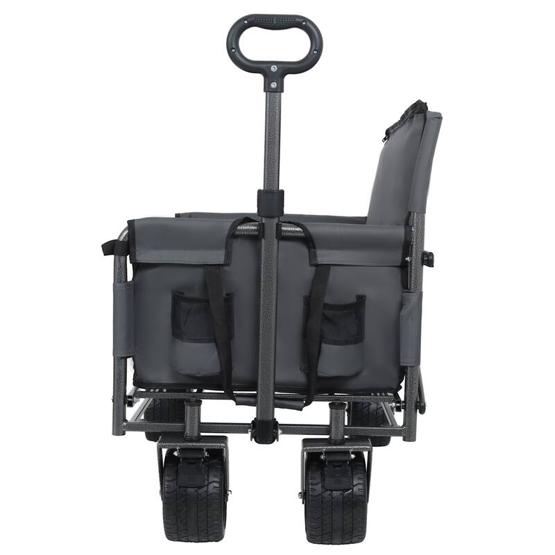 3-in-1 Convertible Folding Wagon with Bench Seat & Storage - 500lb Heavy-Duty, 180L All-Terrain Cart, Gray