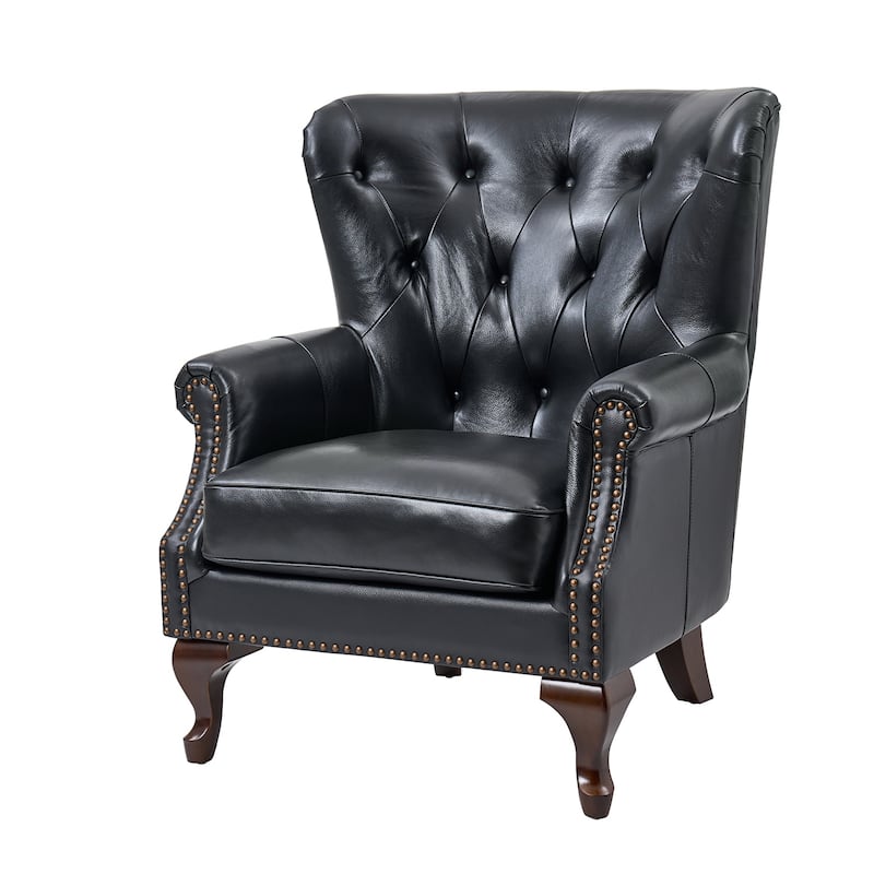 Gerhard Genuine Leather Armchair with Nailhead Trims and Removable Cushion by HULALA HOME