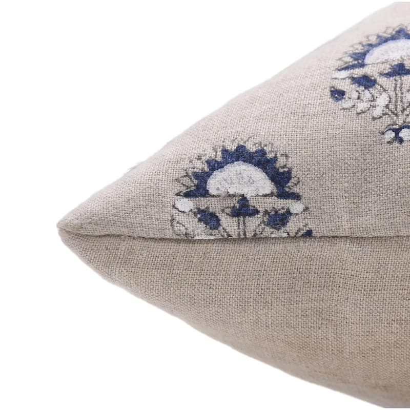 Linen White Farmhouse Block print pillow Cover - Inderjeet