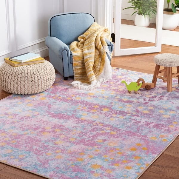 slide 2 of 15, SAFAVIEH Kids Playhouse Machine Washable Slip Resistant Rachida Rainbow Rug 3'3" Square - Purple/Light Blue