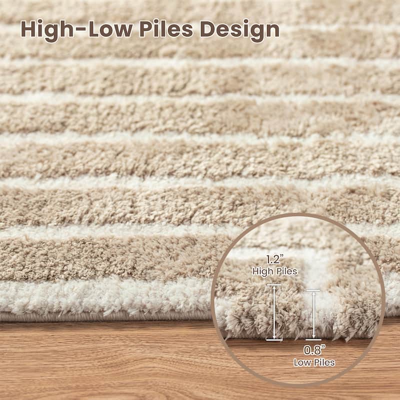 Glitzhome Modern Geometric Abstract Pattern High-Low Shag Area Rugs
