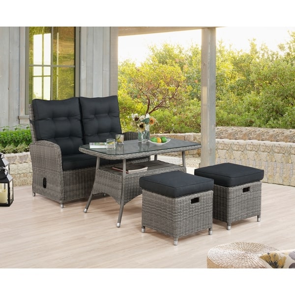 slide 2 of 14, Monaco All-Weather 4-Piece Set with Two-Seat Reclining Bench, 26"H Cocktail Table and Two Ottomans - Standard