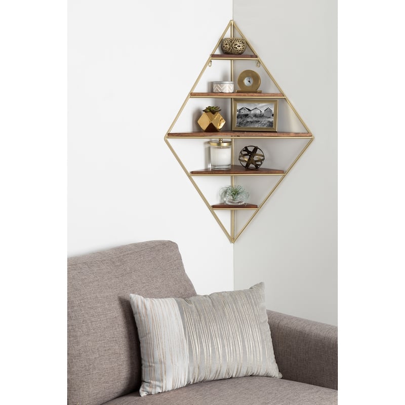 Kate and Laurel Melora Glam Metal and Wood 5-tier Corner Wall Shelf