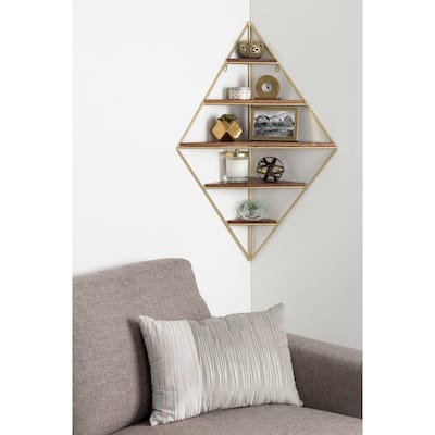 Kate and Laurel Melora Glam Metal and Wood 5-tier Corner Wall Shelf
