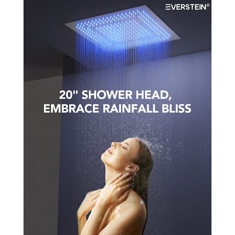 64 Color LED Mood Lighting Thermostatic Shower System,20"Ceiling-Mount Shower Head with 3-Functions Spray