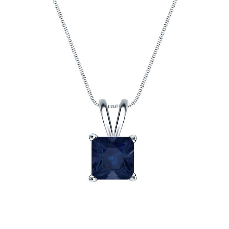 Auriya 14k Gold 1ct Princess-cut Sapphire Solitaire Necklace - White