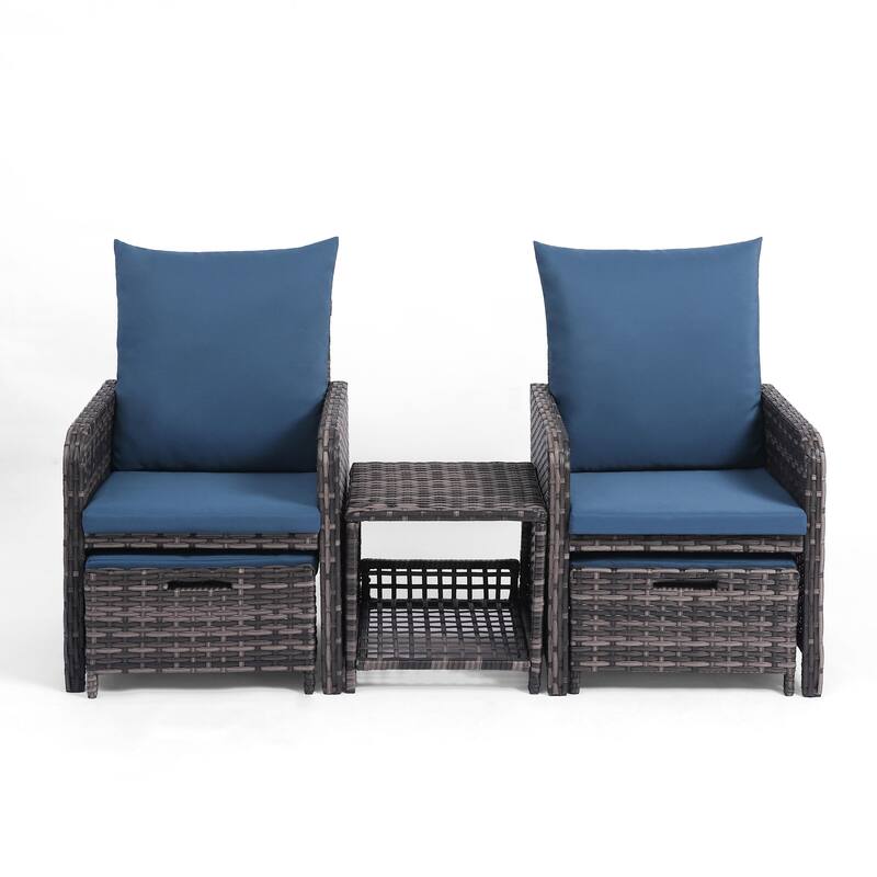 Patio 5 Pieces Rattan Cushioned Conversation Set With Ottoman Coffee Table