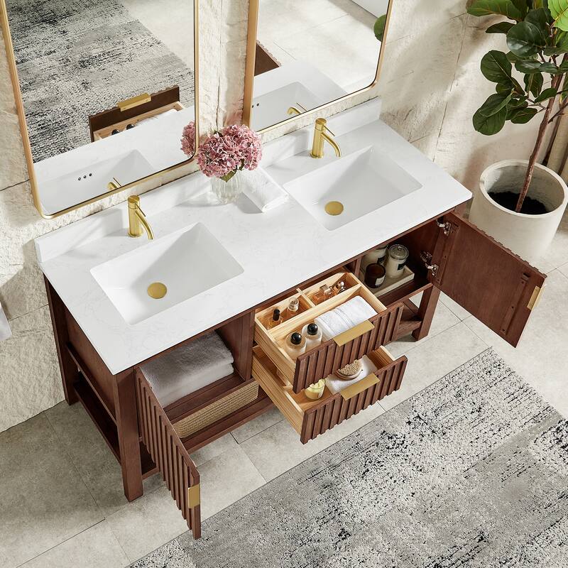 Tehran Bath Vanity with Composite Stone Top without Mirror