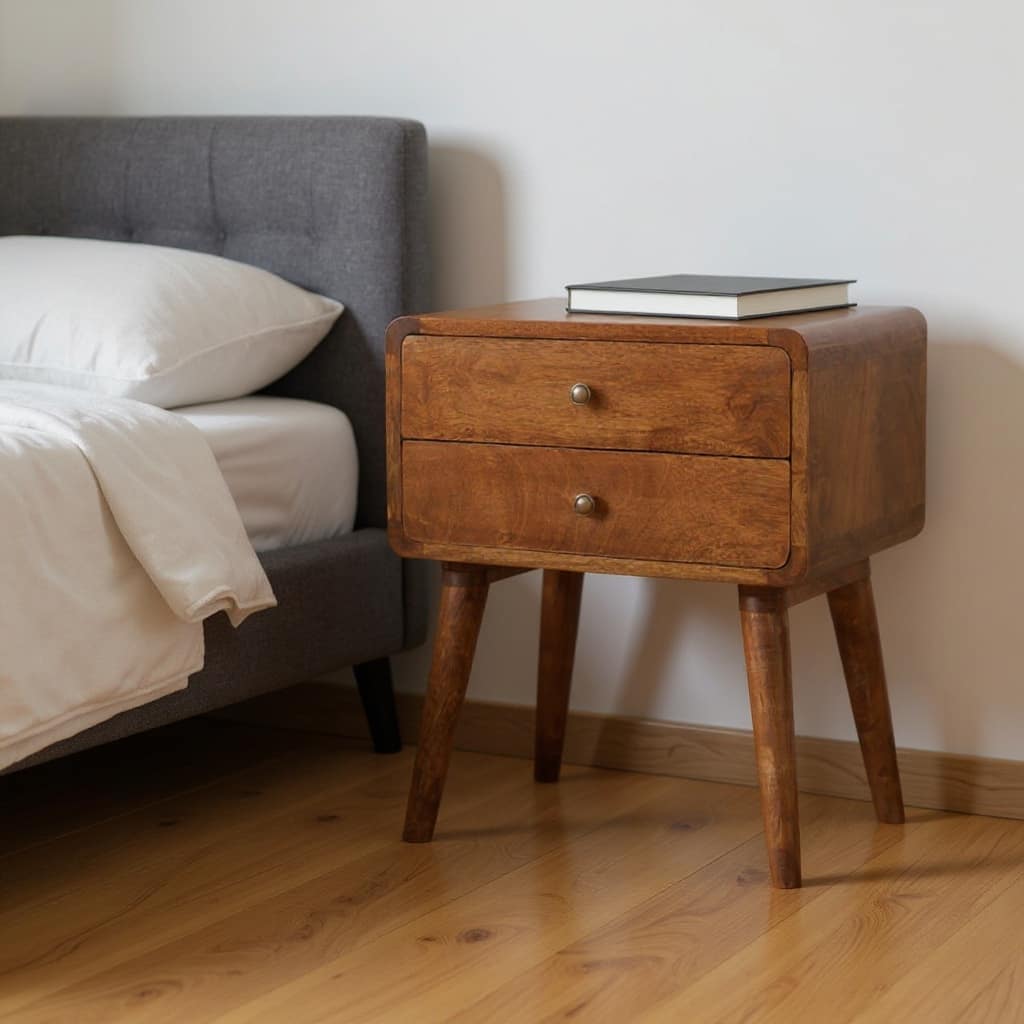 HomeRoots 20" Chestnut Solid Wood Two Drawer Nightstand