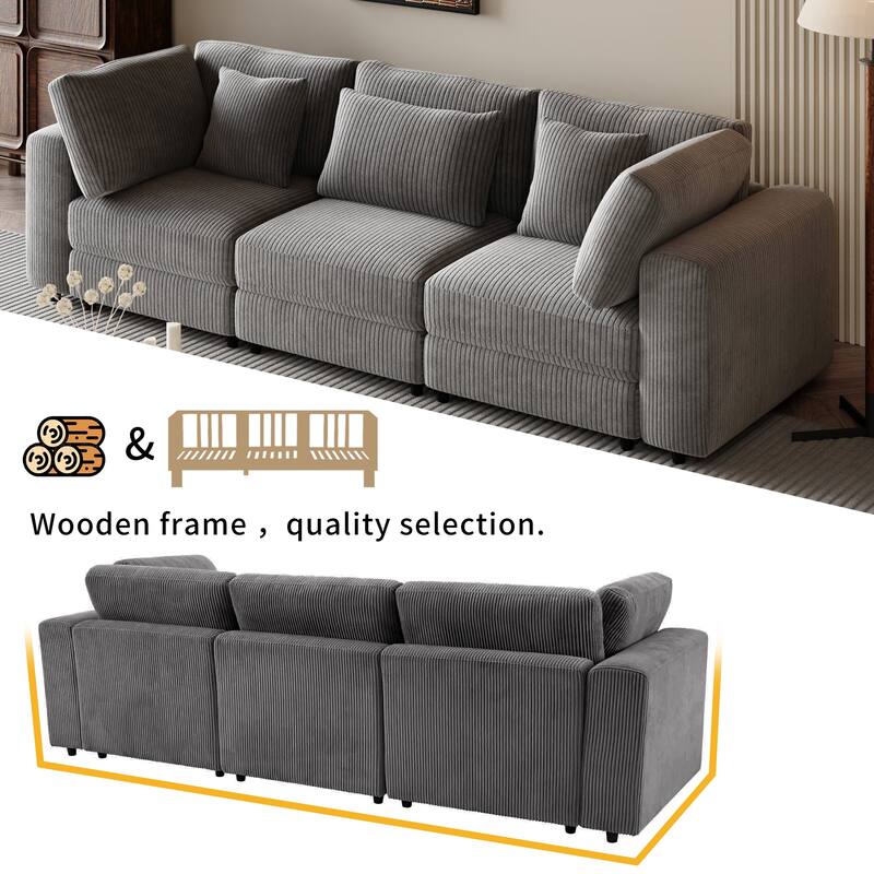 Corduroy 3 Seater Modular Sofa with Removable Back Cushions and 5 Pillows