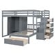 preview thumbnail 6 of 16, Full Over Twin Bunk Bed w/Wardrobe, Stairs Side Drawers, Footboard Drawer and Full-length Guardrail - Wooden Storage Bed Frame
