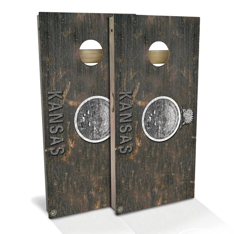 Kansas Flag Rustic Outdoor Cornhole Board Set - Backyard 2x4 - NO Accessories