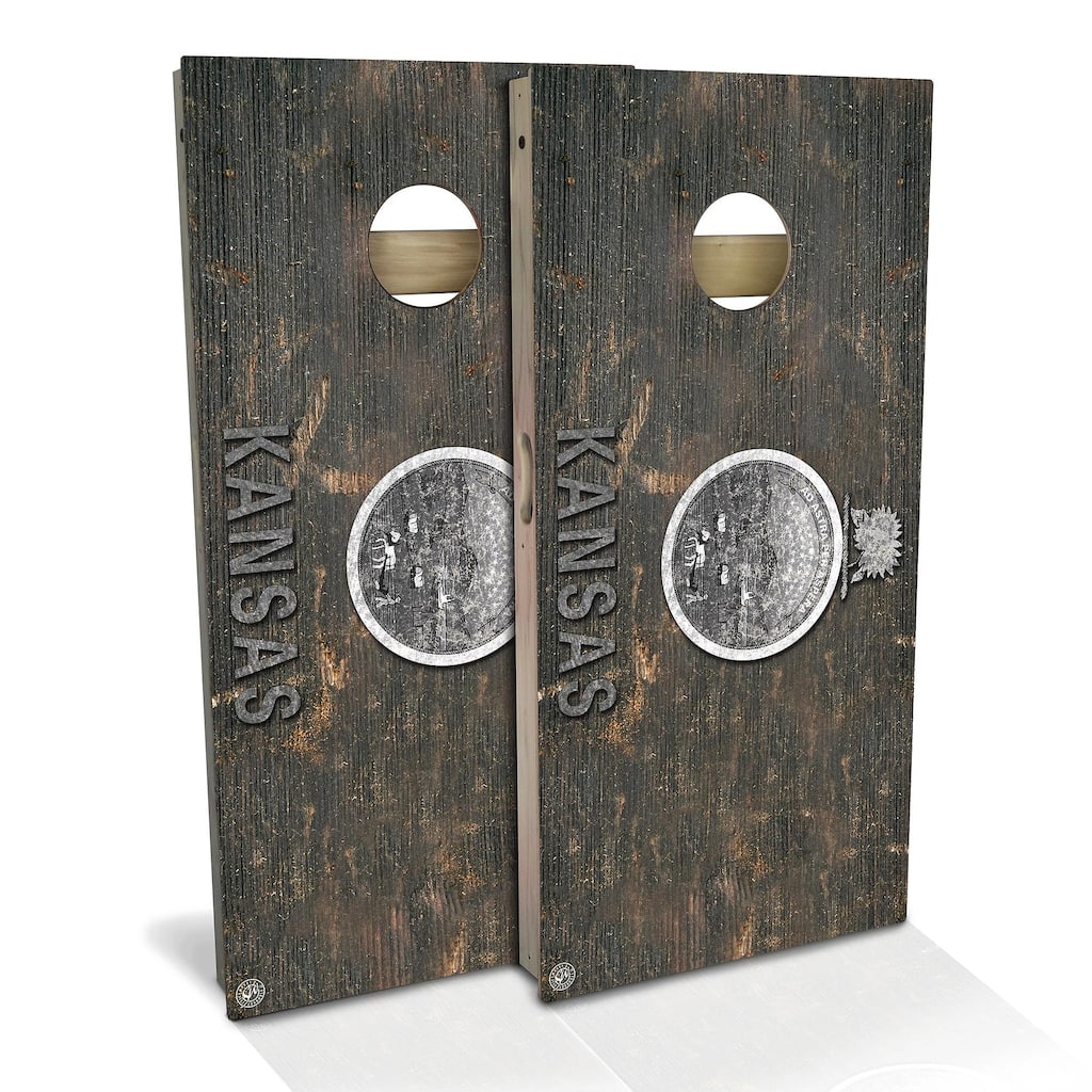 Kansas Flag Rustic Outdoor Cornhole Board Set
