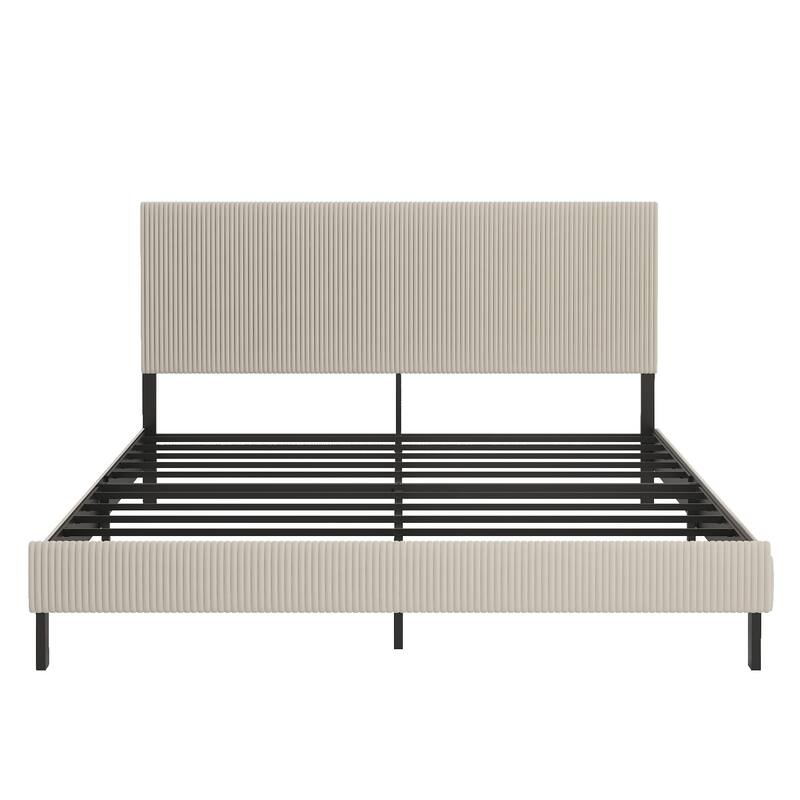 King Size Bed Frame with Bandaged Headboard, Beige