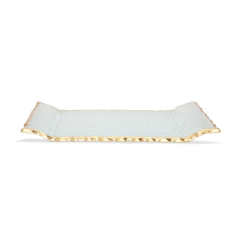Glass Oblong Tray with Gold Edge 11"L 6.5"W - 11"L x 6.5"W